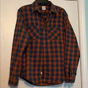 Lands End Canvas Royal  and Orange Checkered Shirt